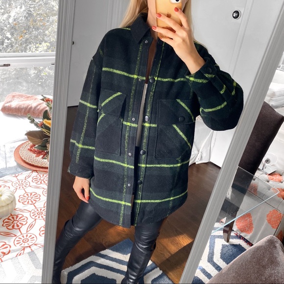 🌲 ZARA GREEN PLAID OVERSIZED WOOL BLEND WINTER JACKET! - Picture 5 of 16